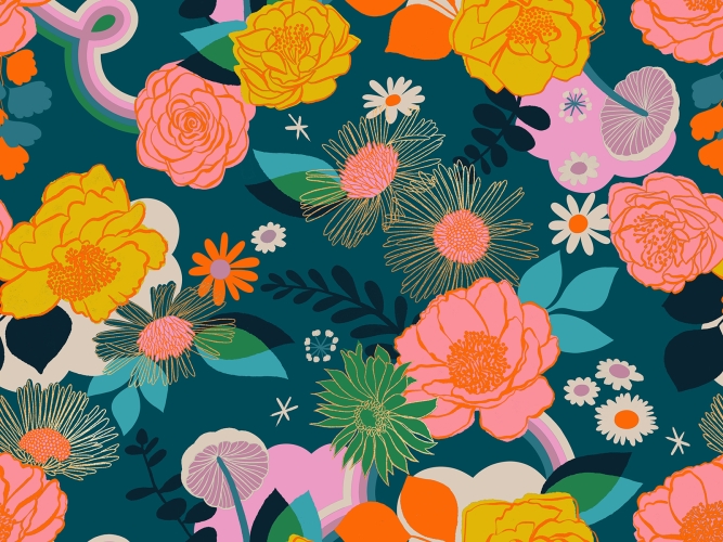 Patchwork Baumwolle - Melody Miller - Reverie - Metallic Flower - Galaxy